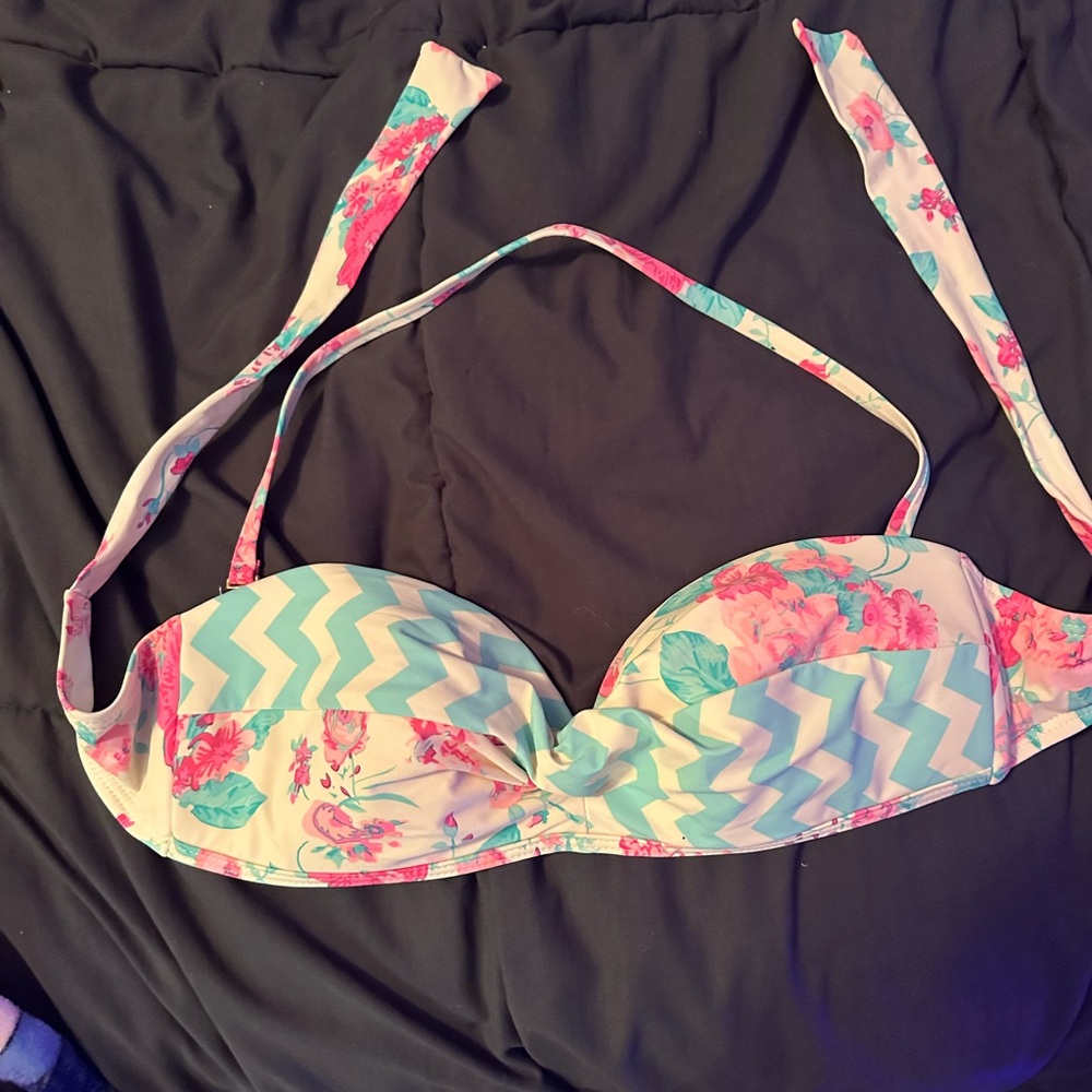 Juicy Couture Pink and Teal Bikini Top --Women's Medium